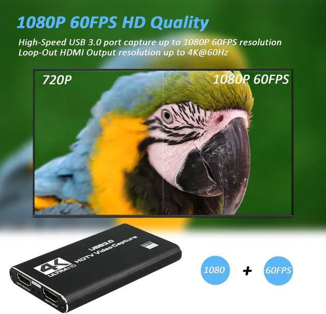 Alt view image 2 of 5 - 4K Audio Video Capture Card, USB 3.0 HDMI Video Capture Device, Full HD 1080P, 3.5mm TRS Audio Input, HDCP 2.2, for Game Recording, Live Streaming Broadcasting