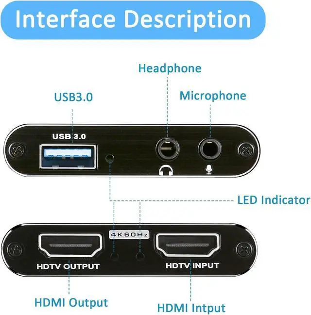 Alt view image 3 of 5 - 4K Audio Video Capture Card, USB 3.0 HDMI Video Capture Device, Full HD 1080P, 3.5mm TRS Audio Input, HDCP 2.2, for Game Recording, Live Streaming Broadcasting