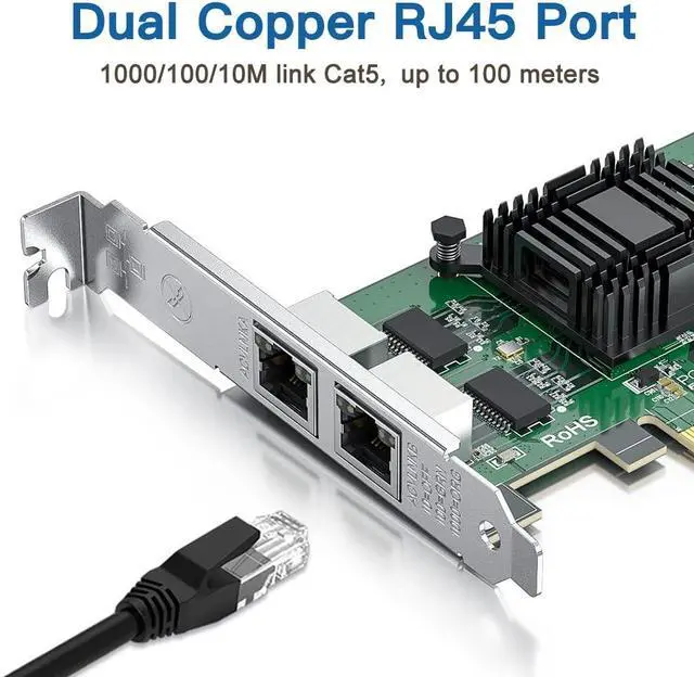Alt view image 2 of 5 - Gigabit Dual NIC with Intel 82576 Chip, 1Gb Network Card Compare to Intel E1G42ET NIC, 2 RJ45 Ports, PCI Express 2.1 X1, Ethernet Card with Low Profile for Windows/Windows Server/Linux