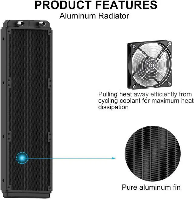 Alt view image 4 of 5 - Clyxgs Water Cooling Radiator, 12 Pipe Aluminum Heat Exchanger Radiator with Fan for PC CPU Computer Water Cool System DC12V 360mm Black
