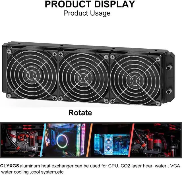 Alt view image 5 of 5 - Clyxgs Water Cooling Radiator, 12 Pipe Aluminum Heat Exchanger Radiator with Fan for PC CPU Computer Water Cool System DC12V 360mm Black