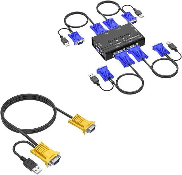 Main image of Yinker 4 Port VGA KVM + 1 Pack 10ft VGA KVM Cable