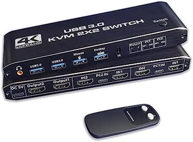Main image of HDMI KVM Switch Dual Monitors 2 Computers, WrixWric 4K@60Hz HDMI KVM Switch 2 Port Extended Display, 2 PCs Share 2 Monitors with 3.5mm Audio, Support 4 USB 3.0 Share Keyboard Mouse Printer with Hotkey