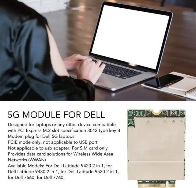 Alt view image 3 of 5 - DW5930E T99W175 5G LTE Module Card, Wireless Module M.2 Network Card PCI Express Network Adapter for Dell Lattiude 9420 2 in 1, etc