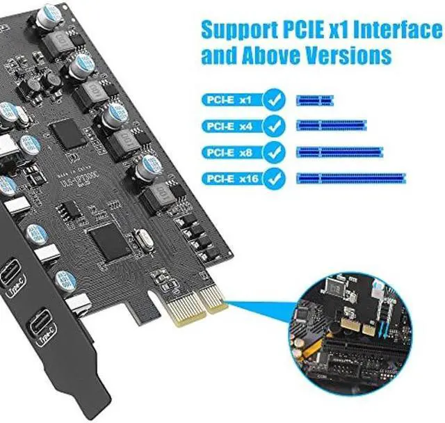 Alt view image 2 of 5 - Fanblack 7 Ports PCI-E to USB 3.0 Expansion Card (4 USB A and 3 USB C Ports), Internal Converter PCI Express Expansion Card for Desktop PC, Works with Win/Linux/Hackintosh/Proxmox/MAC OS/Ubuntu/unRAID