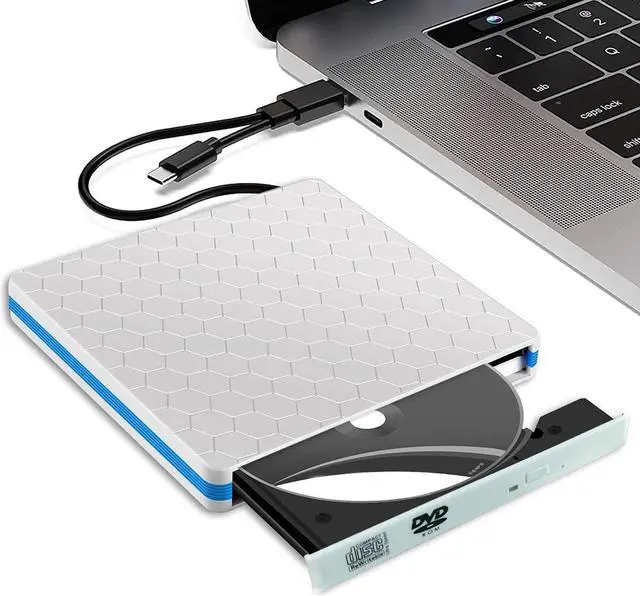 Main image of intendvision External CD DVD Drive Slim USB C Writer Portable Type C & USB 3.0 CD-RW DVD-R Combo Burner Player for Windows 11/10/8/7 PC Laptop Desktop Computer (White)