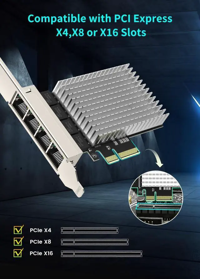 Alt view image 3 of 5 - 4 Port 2.5Gb PCIe Network Card, 4 Port 2.5 Gigabit Ethernet Interface Adapter, with Realtek RTL8125B, Support NAS/PC, 2.5G NIC Compliant Windows/Linux/MAC OS