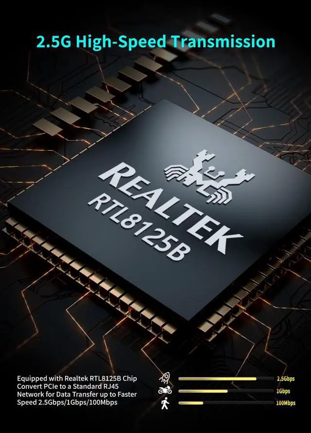 Alt view image 2 of 5 - 4 Port 2.5Gb PCIe Network Card, 4 Port 2.5 Gigabit Ethernet Interface Adapter, with Realtek RTL8125B, Support NAS/PC, 2.5G NIC Compliant Windows/Linux/MAC OS