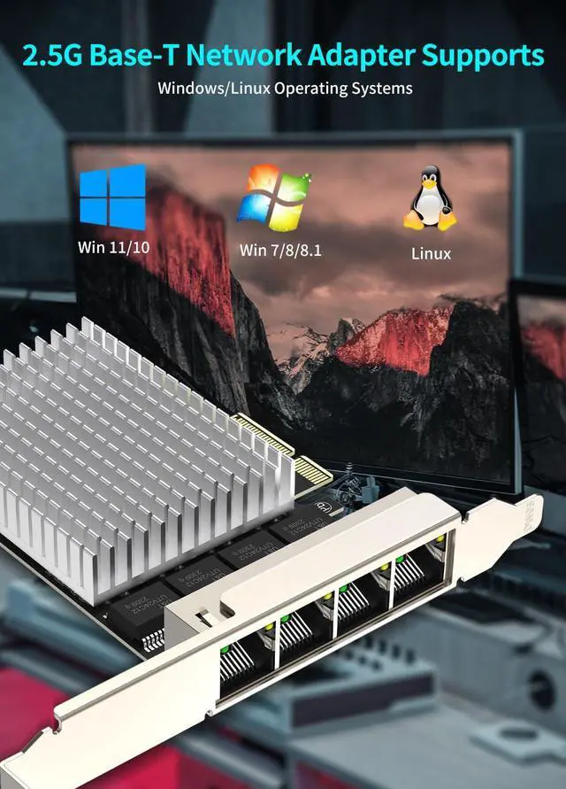 Alt view image 4 of 5 - 4 Port 2.5Gb PCIe Network Card, 4 Port 2.5 Gigabit Ethernet Interface Adapter, with Realtek RTL8125B, Support NAS/PC, 2.5G NIC Compliant Windows/Linux/MAC OS