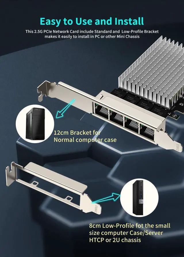 Alt view image 5 of 5 - 4 Port 2.5Gb PCIe Network Card, 4 Port 2.5 Gigabit Ethernet Interface Adapter, with Realtek RTL8125B, Support NAS/PC, 2.5G NIC Compliant Windows/Linux/MAC OS