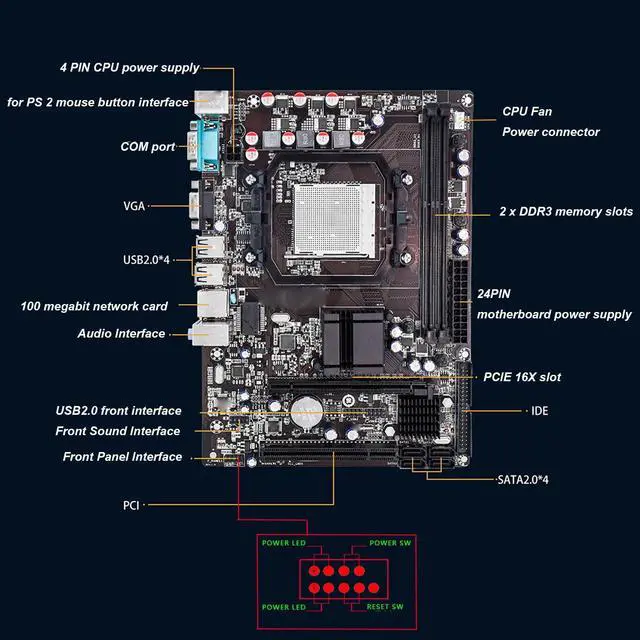 Alt view image 3 of 5 - A780+ Gaming Motherboard, DDR3 Channel Computer Motherboard, Desktop Motherboard for LGA940 938 Processors, AM2 AM2+ AM3 FX Series Processors