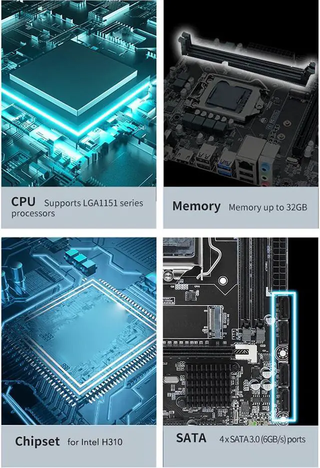 Alt view image 3 of 5 - H310 LGA 1151 Motherboard, Max32GB DDR4 NVME M.2 SATA 6Gb Micro ATX Gaming Motherboard with PCIE HMDI DVI VGA Port, Supports 8th 9th G for Lvy Bridge for Intel Core