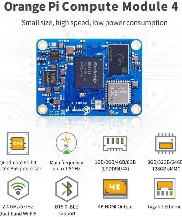 Alt view image 3 of 5 - Orange Pi Compute Module 4 8GB+64GB, Rockchip RK3566 Quad-Core 64-Bit Single Board Computer, Orange Pi CM4 8GB RAM 64GB eMMC Flash, Support 2.4/5.0GHz Wi-Fi & Bluetooth 5.0 (CM48G64G)