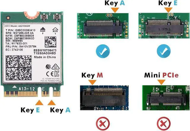 Alt view image 3 of 5 - AX210NGW DTK WiFi Card WiFi 6E Supports 6GHz, 2230, 2x2 AX+BT 5.3+Tri-Band, Includes RF Cable (11 inch), 5dBi High Gain Antennas and Low-Profile Brackets