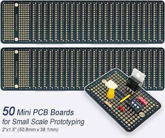 Alt view image 3 of 3 - ElectroCookie Mini PCB Prototype Board Solderable Breadboard for DIY Electronics, Compatible for Mini Arduino Soldering Projects, Gold-Plated (50 Pack, Black)