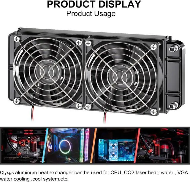 Alt view image 4 of 5 - Clyxgs Water Cooling Radiator, 12 Pipe Aluminum Heat Exchanger Radiator with Fan for PC CPU Computer Water Cool System DC12V 240mm Black