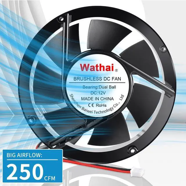 Alt view image 4 of 5 - Wathai DC Axial Fan High Ariflow 250CFM Industrial case Cooling Fan 170mm x 150mm 50mm