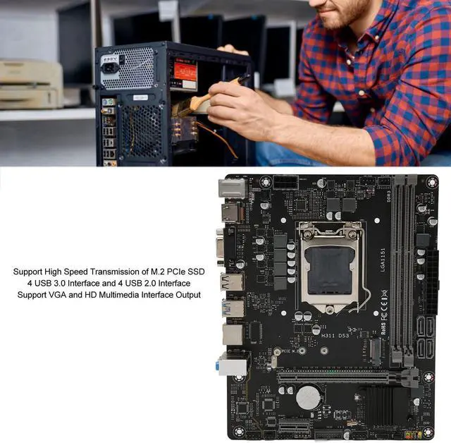 Alt view image 2 of 5 - LGA 1151 Desktop Motherboard M.2 PCIe 4.0 With 4 USB3.0, 4 USB2.0, HD VGA Output for Core 6th-9th Gen Gaming and Computer Replacement