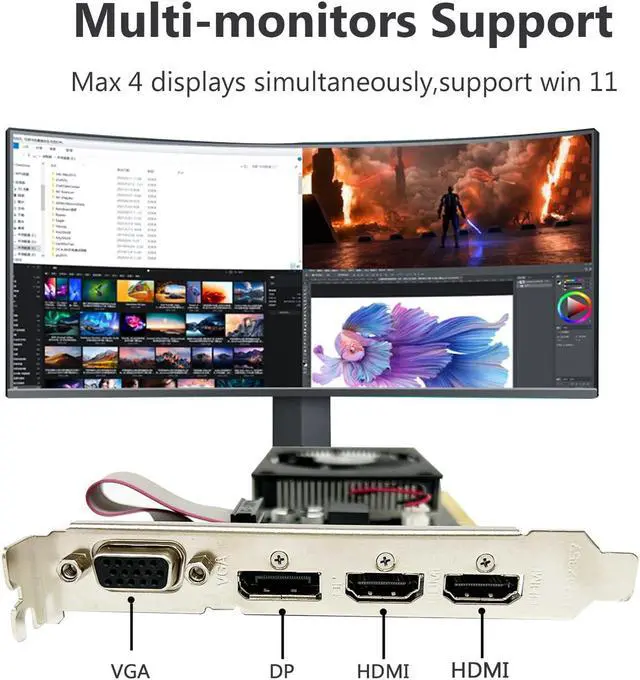 Alt view image 4 of 5 - QTHREE GeForce GT 730 4GB 64Bit DDR3 Graphics Card,2X HDMI,VGA,DP,Computer Video Cards for PC Gaming GPU,PCI E x8 2.0,Support 4 Monitors,Win11,DirectX 12,Low Profile