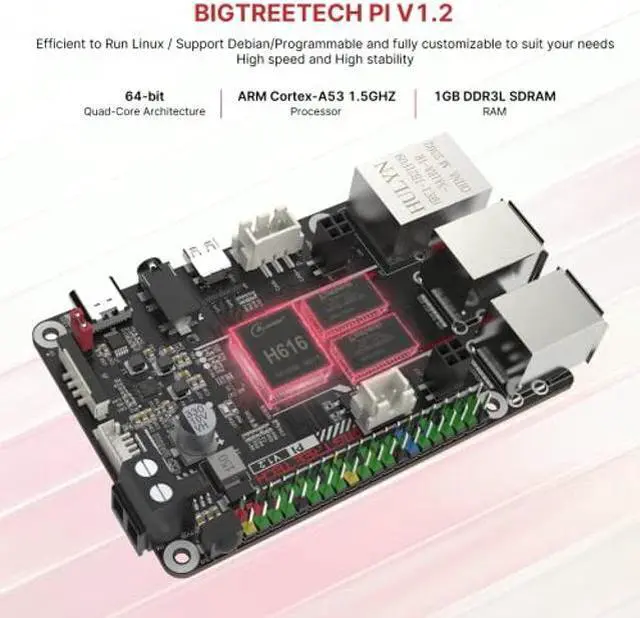 Alt view image 2 of 5 - BIGTREETECH Pi V1.2 Control board 64bit Quad Core 1GB DDR3L 40-pin GPIO Compatible with SKR MINI E3 V3.0 Octopus/SKR V1.4 turbo to run Klipper/Linux/Debain For I3/CoreXY 3D Printer