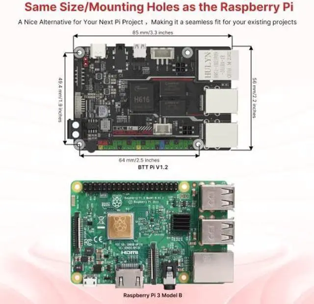 Alt view image 3 of 5 - BIGTREETECH Pi V1.2 Control board 64bit Quad Core 1GB DDR3L 40-pin GPIO Compatible with SKR MINI E3 V3.0 Octopus/SKR V1.4 turbo to run Klipper/Linux/Debain For I3/CoreXY 3D Printer