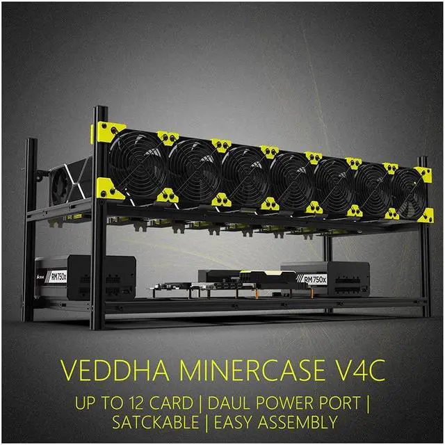 Main image of RXFSP 6/8 GPU Aluminum Stackable Open Air Mining Computer Frame Rig Ethereum Veddha (V4C-8/12GPU)
