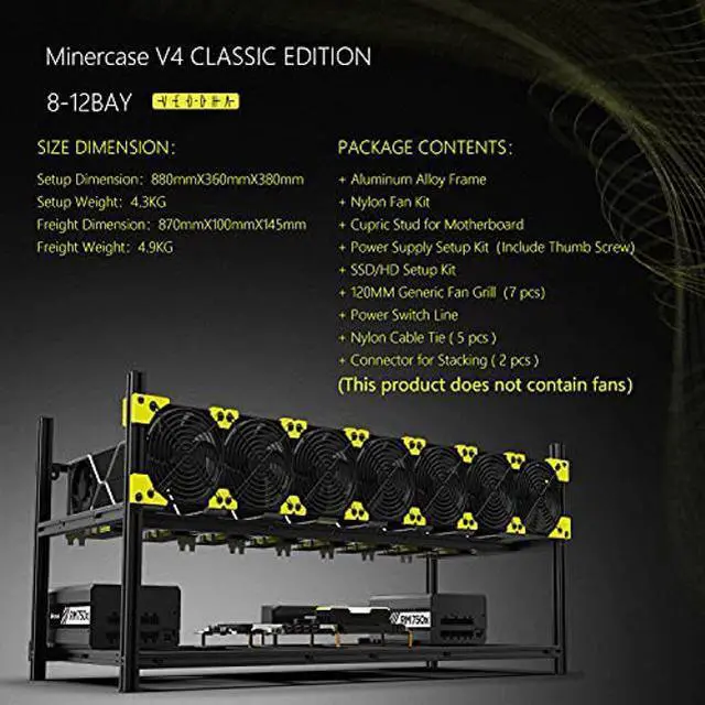 Alt view image 5 of 5 - RXFSP 6/8 GPU Aluminum Stackable Open Air Mining Computer Frame Rig Ethereum Veddha (V4C-8/12GPU)