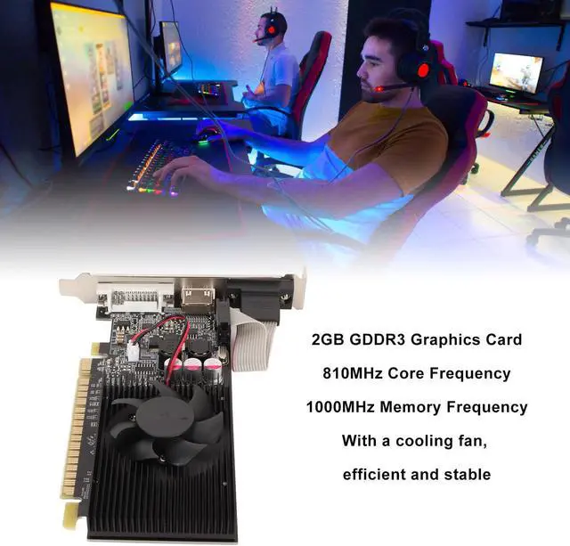 Alt view image 4 of 4 - Yunseity GT730 2GB GDDR3 Graphics Card, Single Cooling Fan, 64 Bit, 810MHz Core Frequency, 1000MHz Memory Frequency, DVI VGA HD Multimedia Interface, Fast Cooling, Excellent PCB