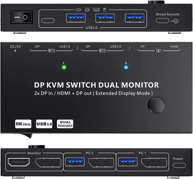 Main image of KVM Switch 2 Monitors 2 Computers DisplayPort, MST Smart Chip Dual Monitor KVM Switches Ensure 1 DP Connection Achive 2 Monitors Display, A Supper Stable and Convenient KVM Switcher