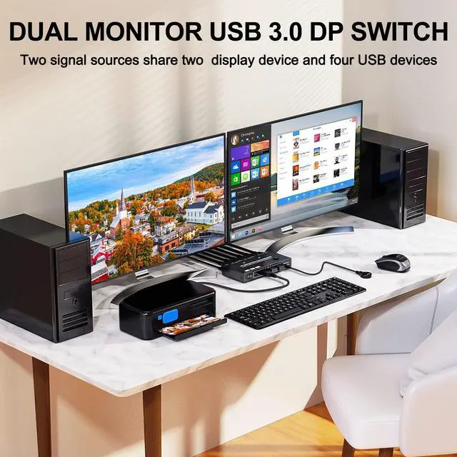 Alt view image 3 of 5 - KVM Switch 2 Monitors 2 Computers DisplayPort, MST Smart Chip Dual Monitor KVM Switches Ensure 1 DP Connection Achive 2 Monitors Display, A Supper Stable and Convenient KVM Switcher