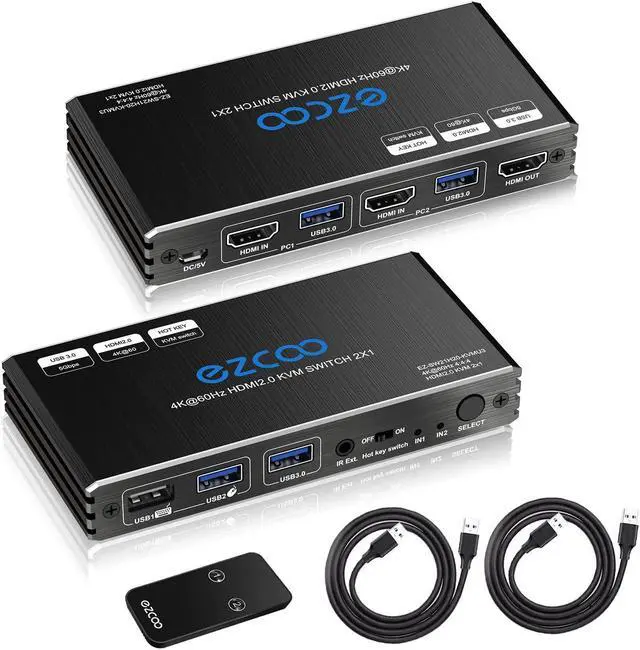 Main image of USB 3.0 KVM Switch HDMI 2 Computer 1 Monitor HotKey 4K60 4:4:4 HDR Atmos - 2 PCs Share Keyboard Mouse Printer Scanner Mac Windows,HDCP Pass, 2 USB3.0 Cable,USB Selector SW21KVM