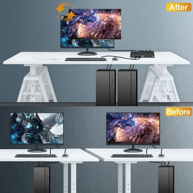 Alt view image 4 of 5 - USB 3.0 KVM Switch HDMI 2 Computer 1 Monitor HotKey 4K60 4:4:4 HDR Atmos - 2 PCs Share Keyboard Mouse Printer Scanner Mac Windows,HDCP Pass, 2 USB3.0 Cable,USB Selector SW21KVM