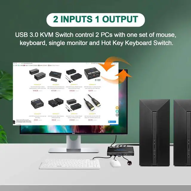 Alt view image 5 of 5 - USB 3.0 KVM Switch HDMI 2 Computer 1 Monitor HotKey 4K60 4:4:4 HDR Atmos - 2 PCs Share Keyboard Mouse Printer Scanner Mac Windows,HDCP Pass, 2 USB3.0 Cable,USB Selector SW21KVM