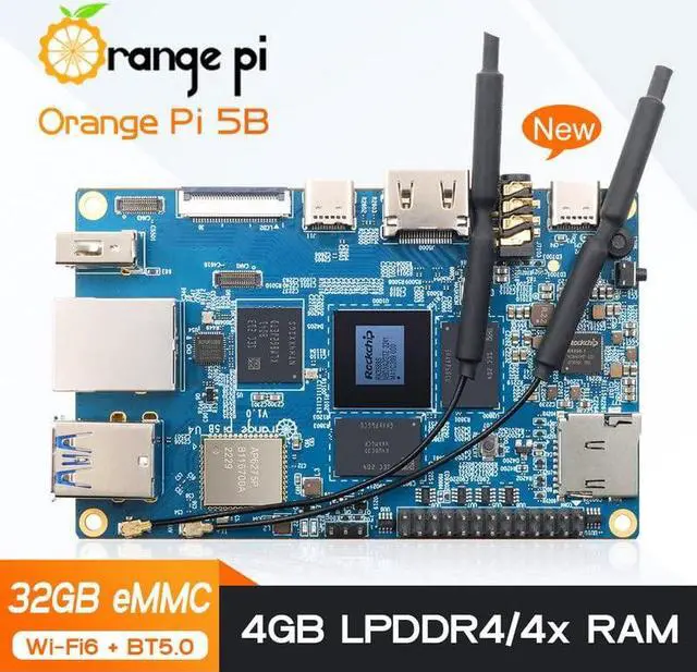 Alt view image 2 of 5 - Orange Pi 5B 4GB+32GB Rockchip RK3588S 8-Core 64 Bit Single Board Computer with 32GB onboard eMMC Flash, Wi-Fi6/Bluetooth 5.0, Compatible Linux/Android/Debian/Ubuntu (4GB32GB+Power Supply)