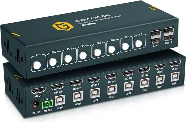 Main image of 8 Port HDMI KVM Switch,8 Computers Share 1 Monitor Keyboard and Mouse, USB2.0 4K@30HZ 8 in 1 Out Monitor Switch with Hotkeys, Adaptive EDID