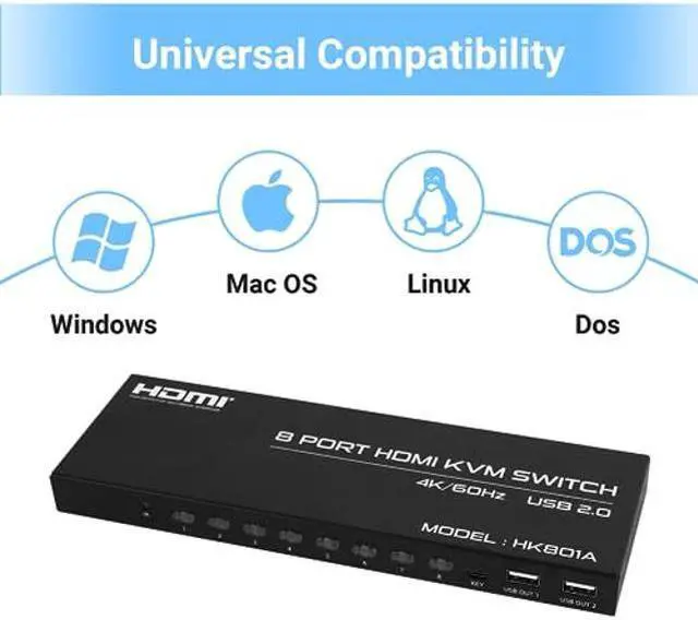 Alt view image 5 of 5 - DGODRT 8 Port HDMI KVM Switch, 4K@60Hz HDMI KVM Switch for 8 Computers Share 1 HD Monitor and 4 USB Devices, Including 8 HDMI Cables and Remote Control