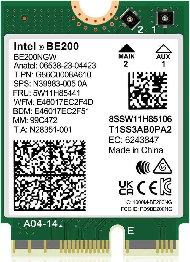 Main image of WiFi 7 Wireless Card Intel BE200 NGW, Bluetooth 5.4, 5800Mbps M.2/NGFF Network Adapter for Laptop Support Windows 10/11 (64bit), Linux. Ideal for WiFi7/WiFi6E/WiFi6/WiFi5 Router and Wireless AP