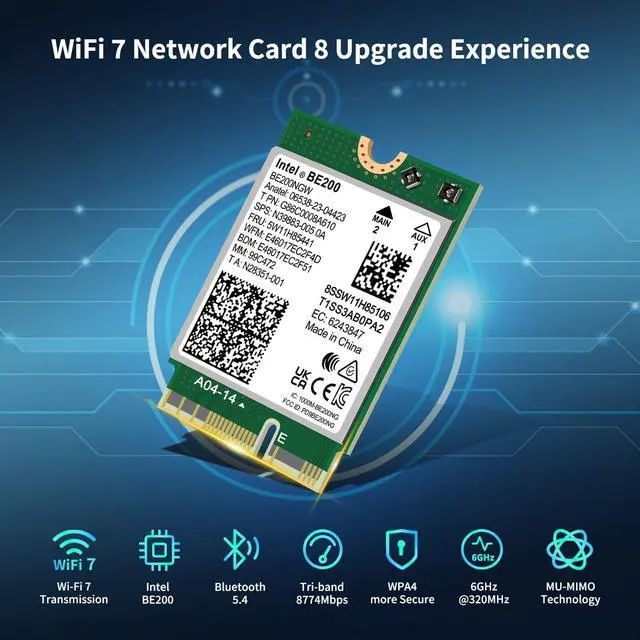 Alt view image 2 of 5 - WiFi 7 Wireless Card Intel BE200 NGW, Bluetooth 5.4, 5800Mbps M.2/NGFF Network Adapter for Laptop Support Windows 10/11 (64bit), Linux. Ideal for WiFi7/WiFi6E/WiFi6/WiFi5 Router and Wireless AP