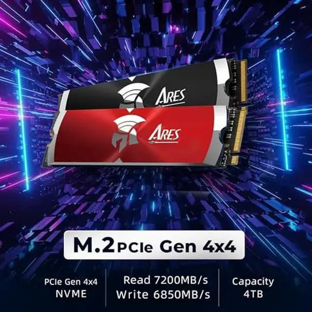 Alt view image 3 of 5 - DATO 2TB Internal SSD w/Heatsink for Gaming, ARES Dark Sword M.2 2280 PCIe Gen4x4 Solid State Drive, Up to 7200/6850 MB/s, Storage Expansion for Gaming Consoles - Black