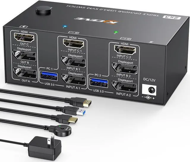 Triple Monitor KVM Switch 3 Monitors 2 Computers 8K 60Hz 4K 144Hz