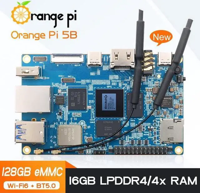 Alt view image 2 of 5 - Orange Pi 5B 4GB+32GB Rockchip RK3588S 8-Core 64 Bit Single Board Computer with 32GB onboard eMMC Flash, Wi-Fi6/Bluetooth 5.0, Compatible Linux/Android/Debian/Ubuntu (16GB128GB+Power Supply)