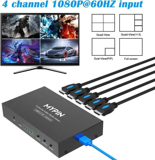 Alt view image 2 of 5 - MYPIN USB3.0 HDMI Video Capture Card, 4-Channel 1080P@60fps HDMI Game Caputre for Multi-Channel Live Streaming with Loop Out for Xbox One/ PS4/ Wii U/Nintendo Switch