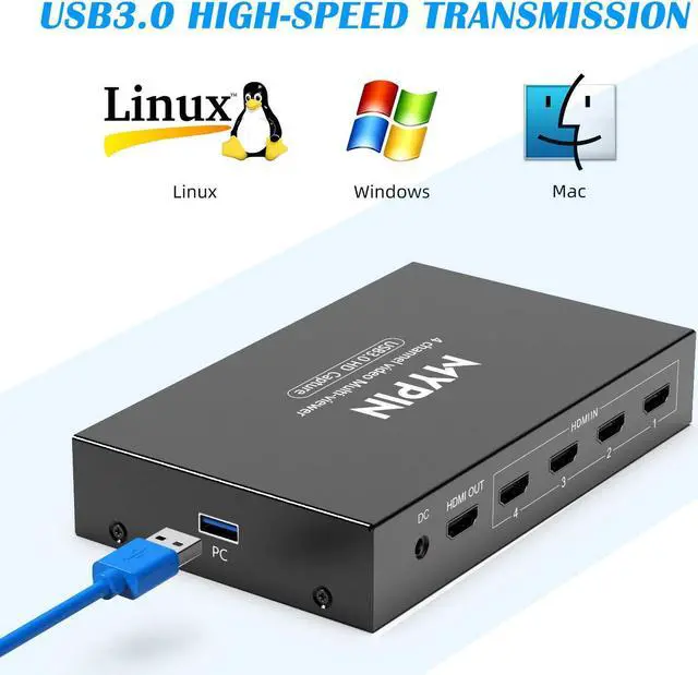 Alt view image 5 of 5 - MYPIN USB3.0 HDMI Video Capture Card, 4-Channel 1080P@60fps HDMI Game Caputre for Multi-Channel Live Streaming with Loop Out for Xbox One/ PS4/ Wii U/Nintendo Switch
