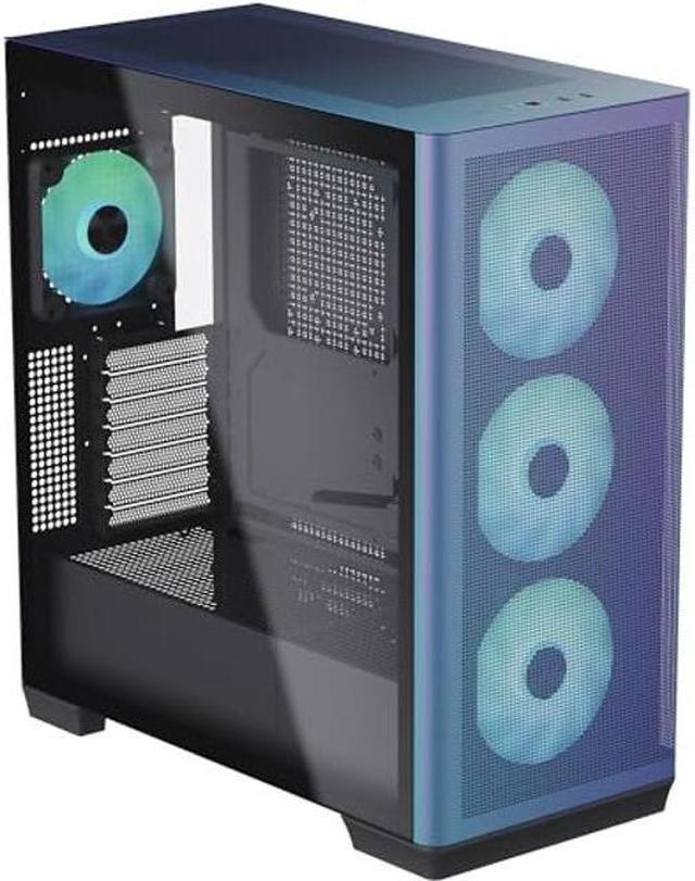 APNX C1 Mid-Tower ATX ChromaFlair PC Case, 4 Included High Airflow APNX FP1  ARGB Fans, up to 11 Total Fan Slots, Top and Side 360mm Liquid Cooler 