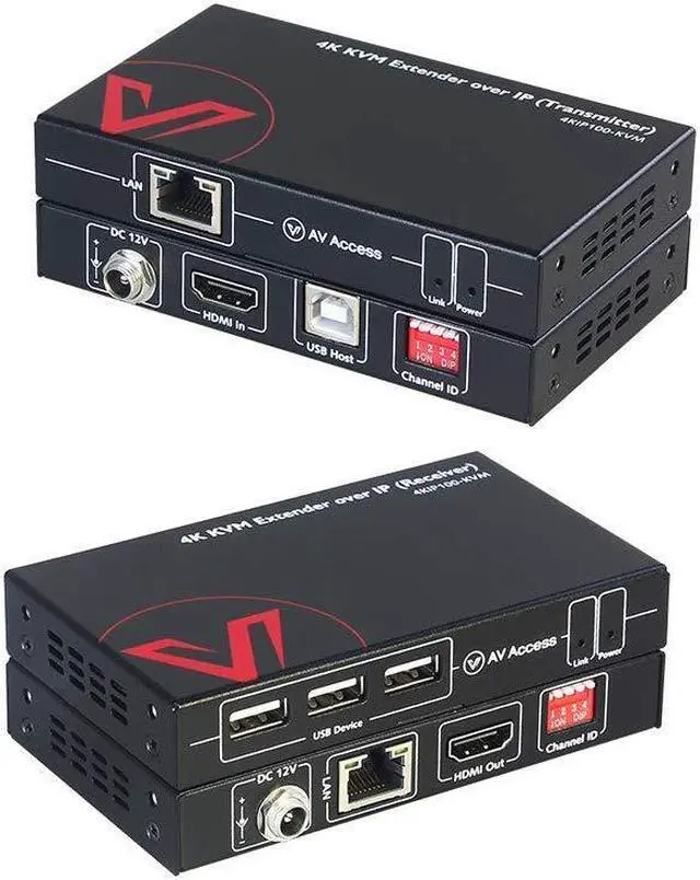 Main image of 4K HDMI USB KVM Extender TCP/IP Over Single Cat5e/6/6a/7 up to 120M(390ft), 1080P@120Hz, Plug & Play, Keyboard & Mouse Over Network, Zero Latency, 3 Ports USB Hub, DIP up to 16 Sets (4KIP100-KVM)