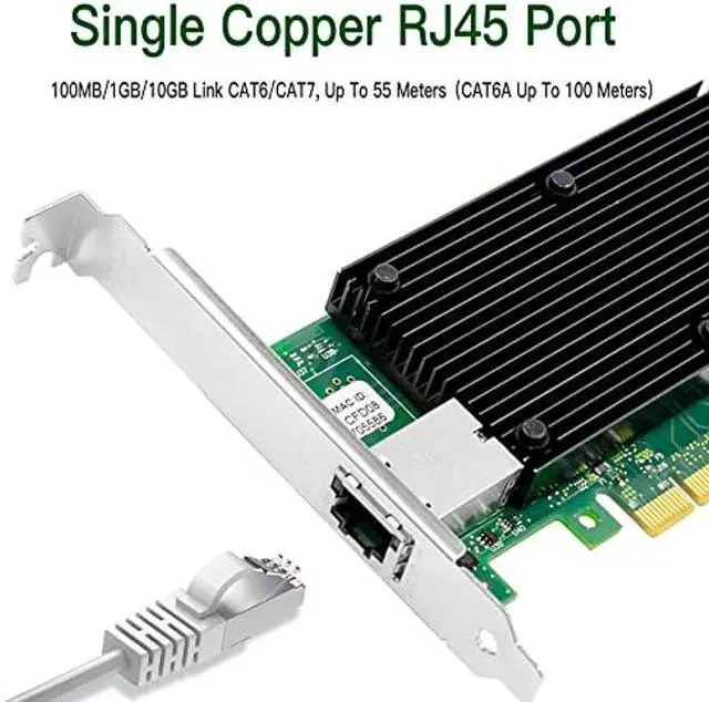 Alt view image 2 of 5 - XZSNET 10G Network Card with Intel X550 Chip, 10GB PCI-E NIC Compare to Intel X550-T1, Single RJ45 Port PCI Express X4 Ethernet Adapter Support Windows/Windows Server/Linux/Freebsd/VMware ESXi