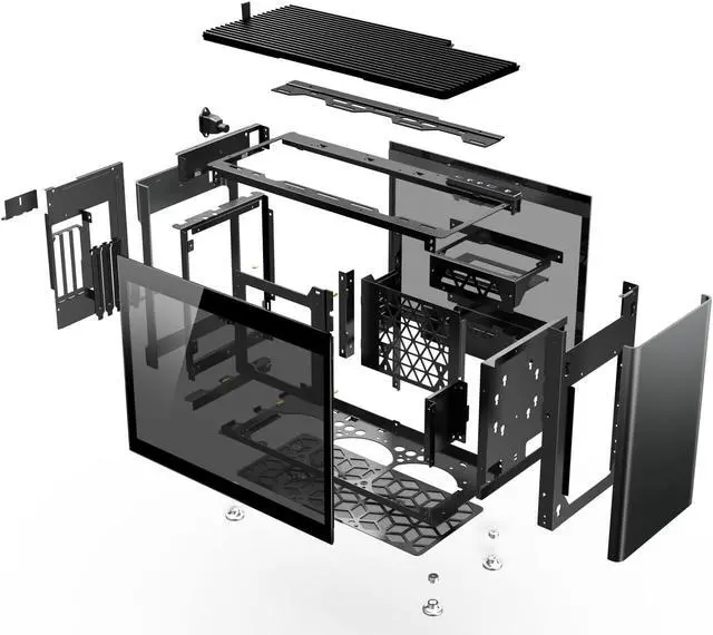 Alt view image 3 of 5 - Jonsplus i100 Pro Mini-ITX Gaming Case, Black Magnesium/Aluminum Alloy, Tempered Glass Side Panels - Supports Custom Liquid Cooling, 360mm AIO, 166mm Air Cooler, 3-Slot GPU