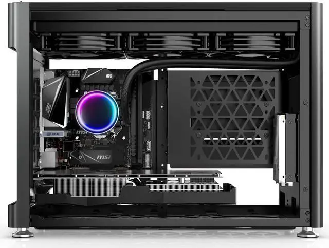 Alt view image 5 of 5 - Jonsplus i100 Pro Mini-ITX Gaming Case, Black Magnesium/Aluminum Alloy, Tempered Glass Side Panels - Supports Custom Liquid Cooling, 360mm AIO, 166mm Air Cooler, 3-Slot GPU
