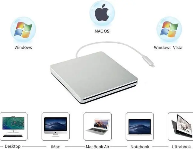 Alt view image 4 of 5 - AMIUKON External DVD/CD Drive USB-C/Type-c DVD/CD Reader and DVD/CD Burner for Apple-MacBook Air/Pro/iMac/Mini/MacBook Pro/ASUS/ASUS/DELL Laptop etc