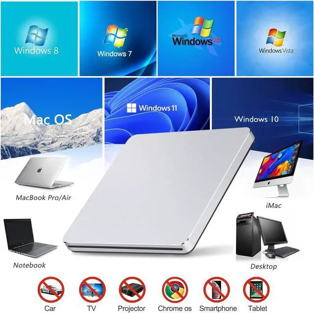 Alt view image 5 of 5 - Guamar External CD Drive for Mac: USB 3.0 Superdrive for Apple MacBook - Slim & Portable Slot-in DVD Burner for Laptop PC Windows with USB-C Adapter - Plug & Play Aluminum (Silver)